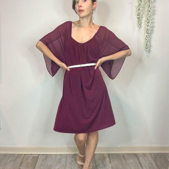 NWT ALICE + OLIVIA boho silk off shoulder flouce dress wide sleeve currant 2388 - Picture 1 of 15